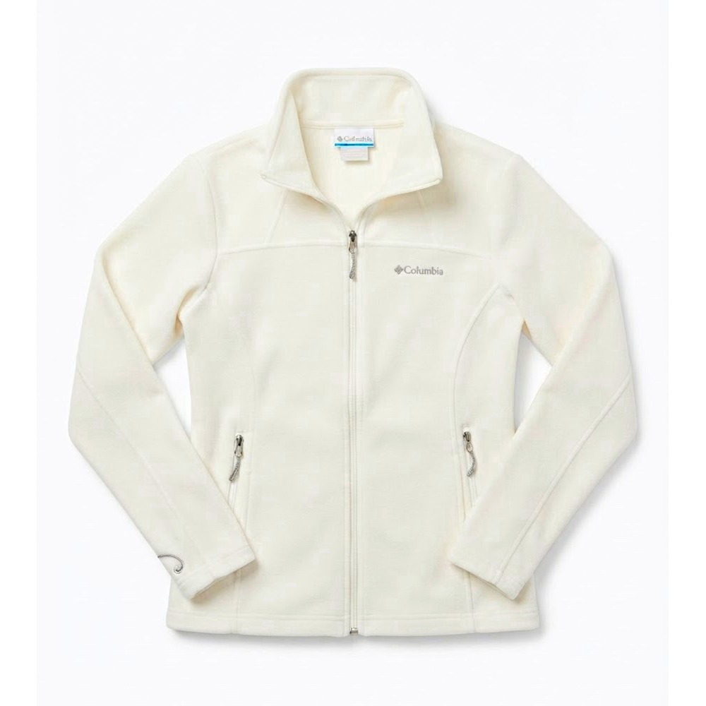 Columbia Women's S White Full Zip Fleece Jacket Pockets Outdoor Casual Cozy